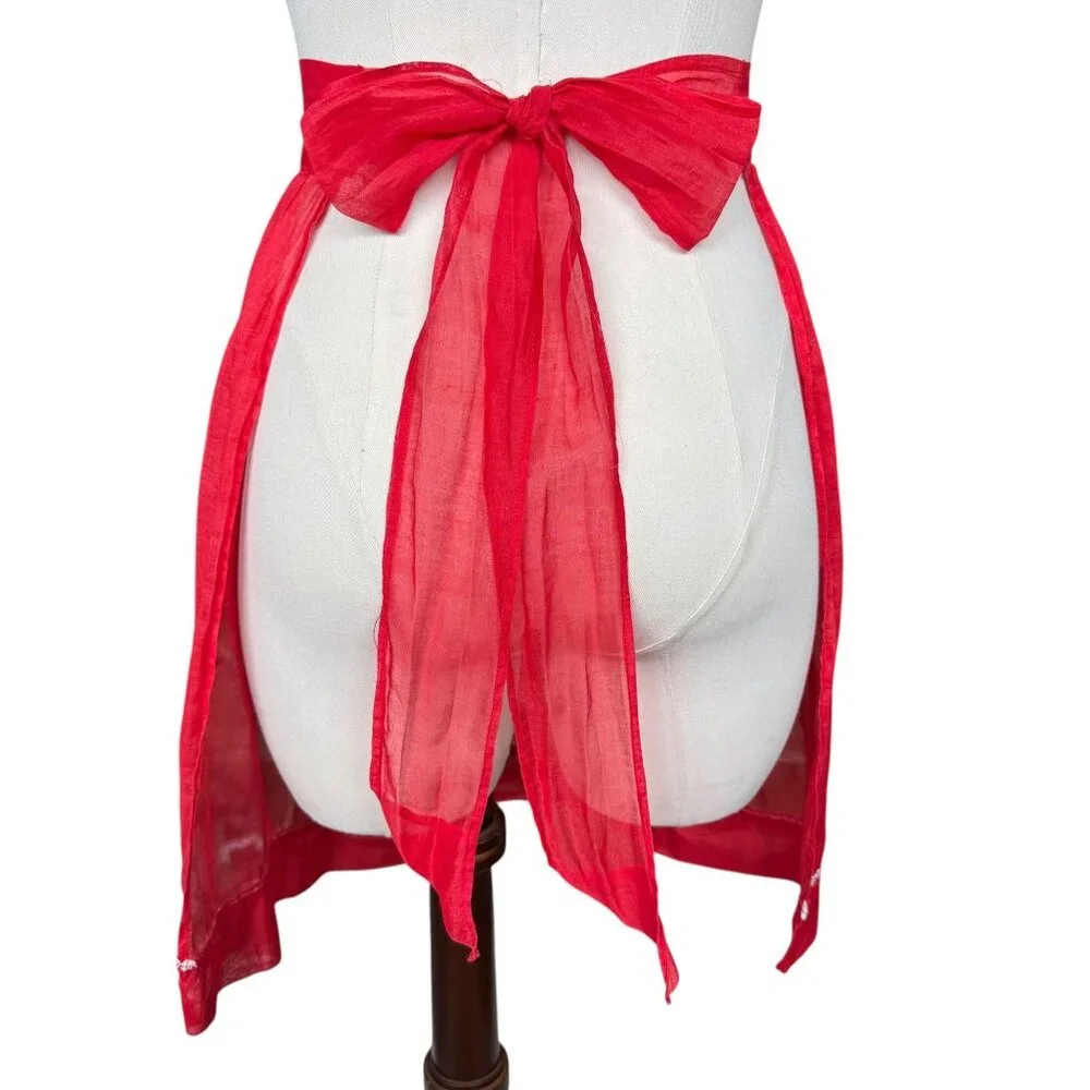 Vintage Hostess Half Apron Nylon Sheer w Floral Pocket & Ric Rac Trim‎ Handmade